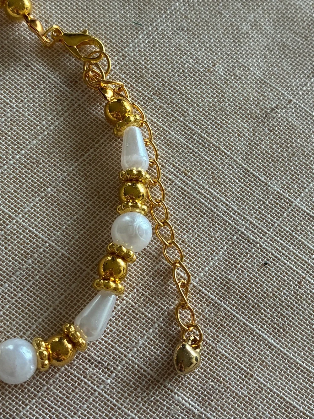 Gold & White Beaded Cross Bracelet, anklet and Earring Set